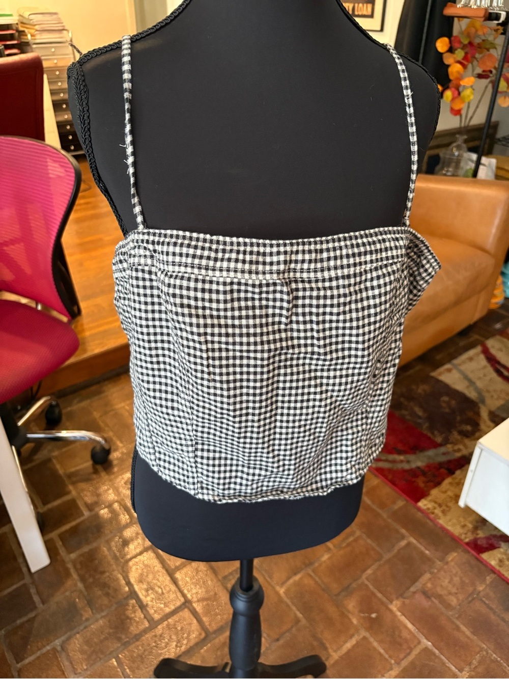 American Eagle Black & White Gingham Cropped Cami Top